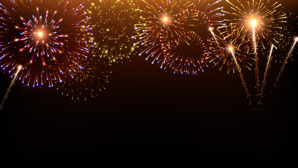 Pyrotechnics and fireworks background with animation on black background realistic vector illustration