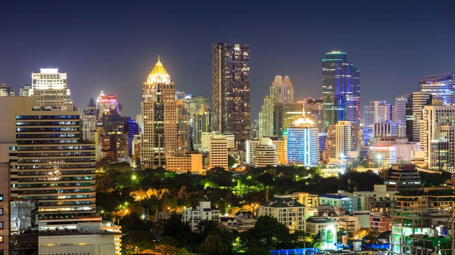 Downtown and business district in bangkok at night